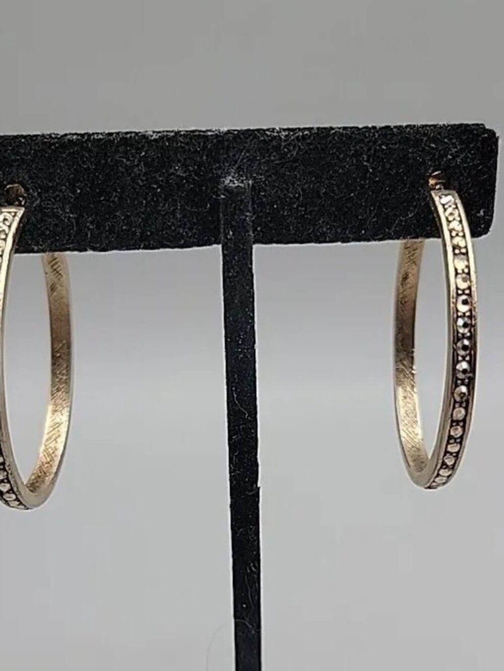Vintage Givenchy AB Swarovski Crystal Pave Hoop Earrings Gold Plated 1990s 1.5" - Picture 2 of 15